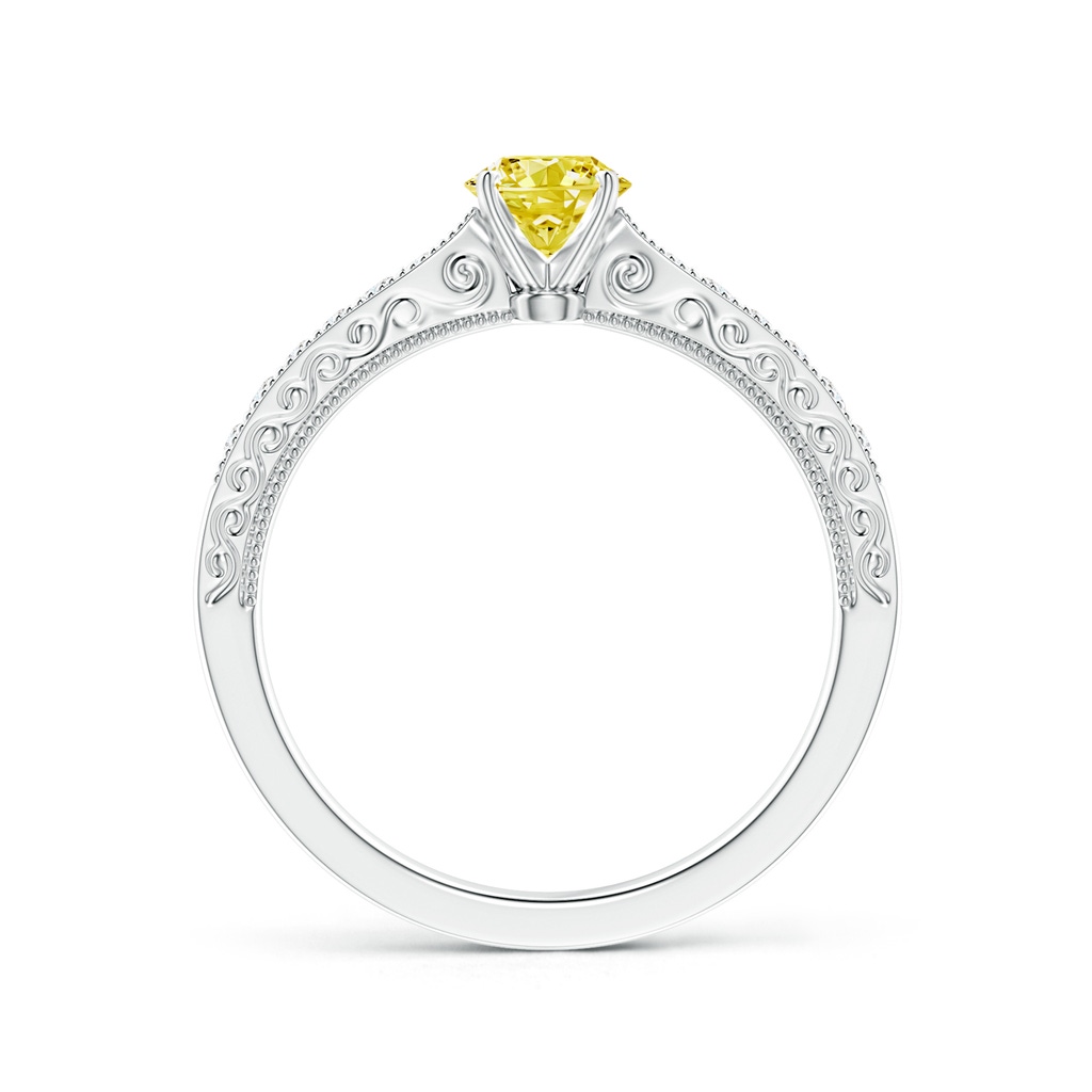 4.6mm AAAA Fancy Intense Yellow Diamond Solitaire Engraved Engagement Ring with Accents in P950 Platinum - side 199