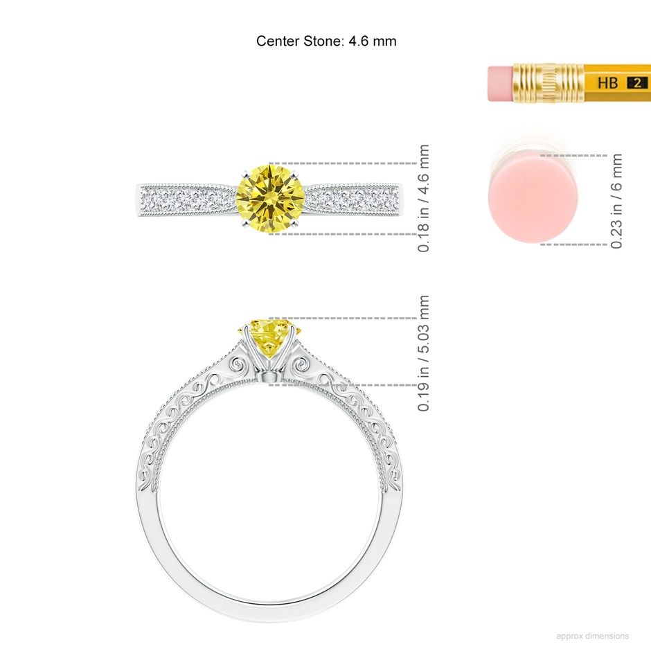 4.6mm AAAA Fancy Intense Yellow Diamond Solitaire Engraved Engagement Ring with Accents in P950 Platinum ruler