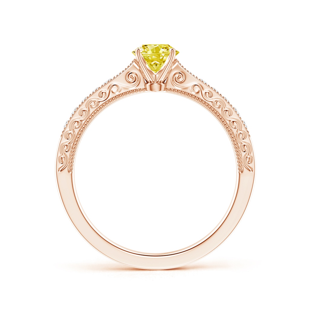 4.6mm AAAA Fancy Intense Yellow Diamond Solitaire Engraved Engagement Ring with Accents in Rose Gold - side 199