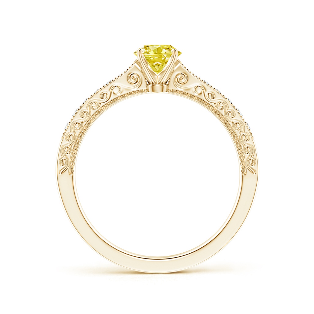 4.6mm AAAA Fancy Intense Yellow Diamond Solitaire Engraved Engagement Ring with Accents in Yellow Gold - side 199