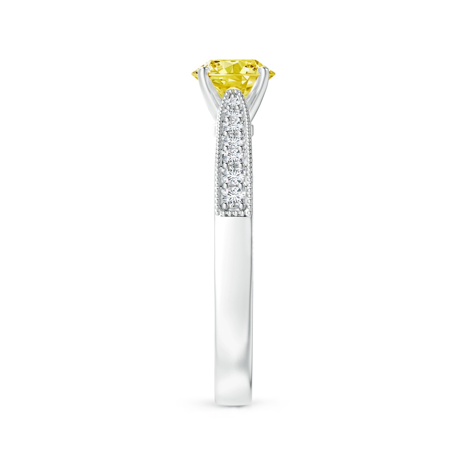 5.4mm AAAA Fancy Intense Yellow Diamond Solitaire Engraved Engagement Ring with Accents in White Gold side 299