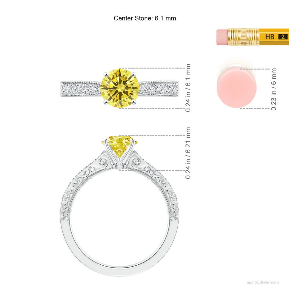 6.1mm AAAA Fancy Intense Yellow Diamond Solitaire Engraved Engagement Ring with Accents in P950 Platinum ruler