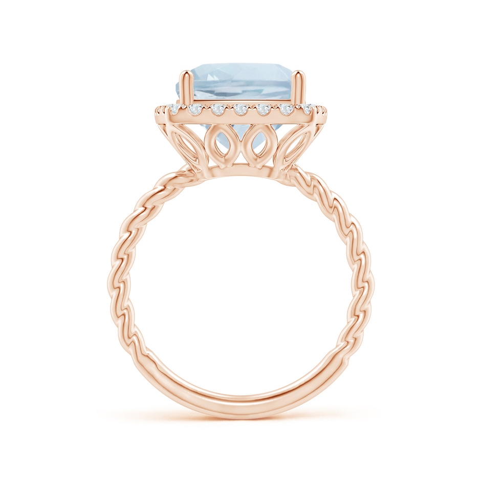 10mm A Cushion Aquamarine Twist Shank Halo Cocktail Ring in Rose Gold side 1