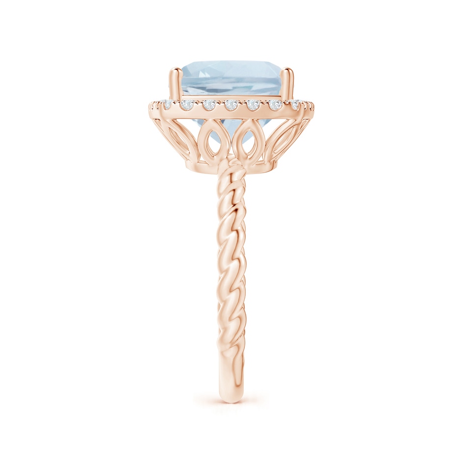 10mm A Cushion Aquamarine Twist Shank Halo Cocktail Ring in Rose Gold side 2