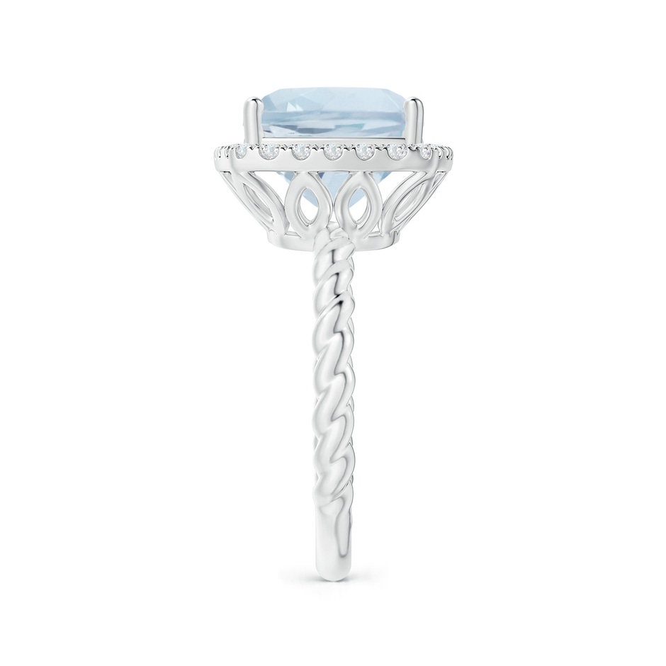 10mm A Cushion Aquamarine Twist Shank Halo Cocktail Ring in White Gold side 2