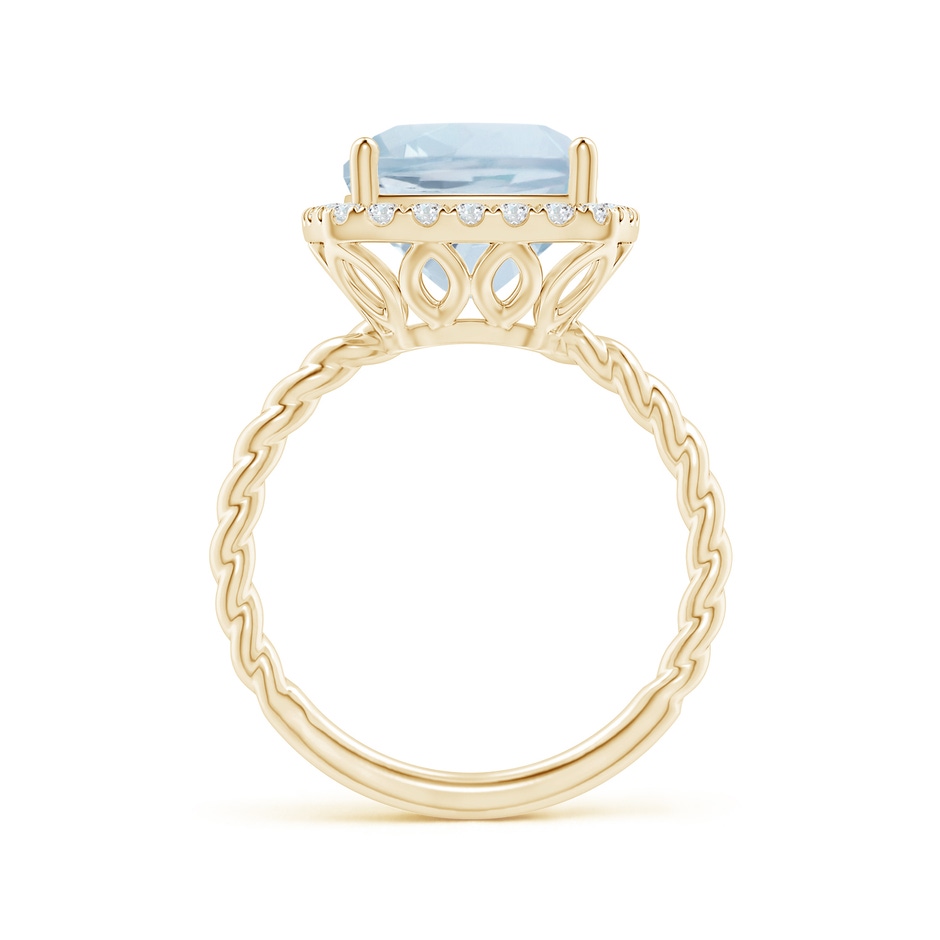 10mm A Cushion Aquamarine Twist Shank Halo Cocktail Ring in Yellow Gold side 1