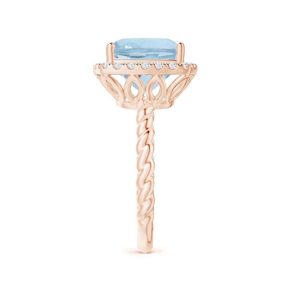 10mm AA Cushion Aquamarine Twist Shank Halo Cocktail Ring in Rose Gold side 2