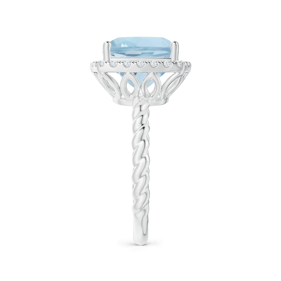 10mm AA Cushion Aquamarine Twist Shank Halo Cocktail Ring in White Gold side 2