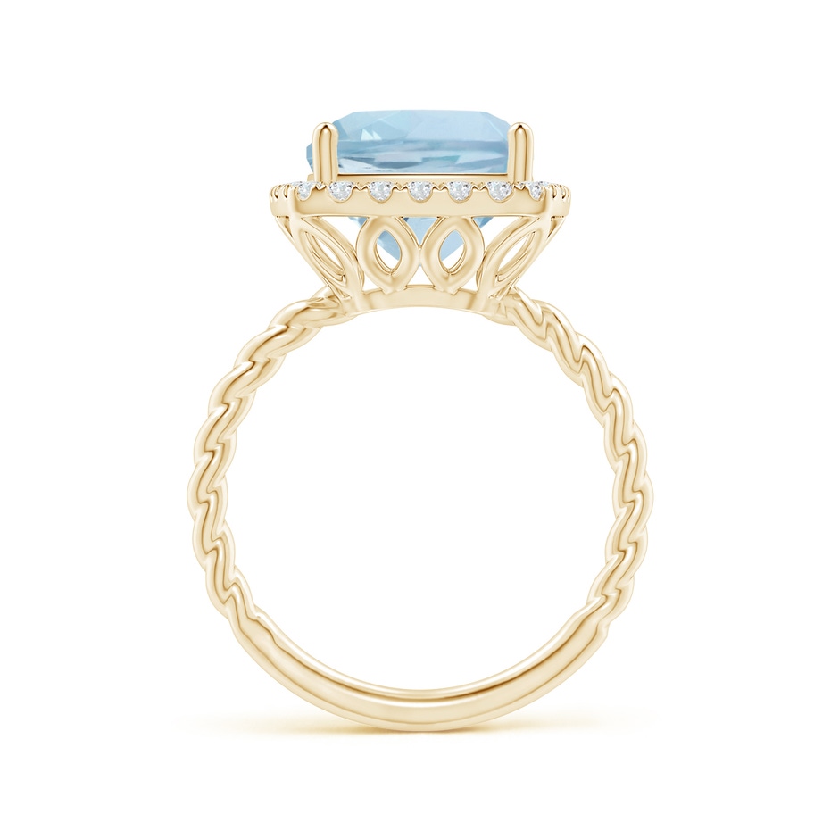 10mm AA Cushion Aquamarine Twist Shank Halo Cocktail Ring in Yellow Gold side 1