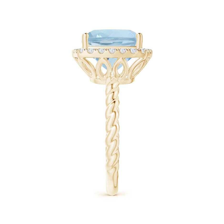 10mm AA Cushion Aquamarine Twist Shank Halo Cocktail Ring in Yellow Gold side 2