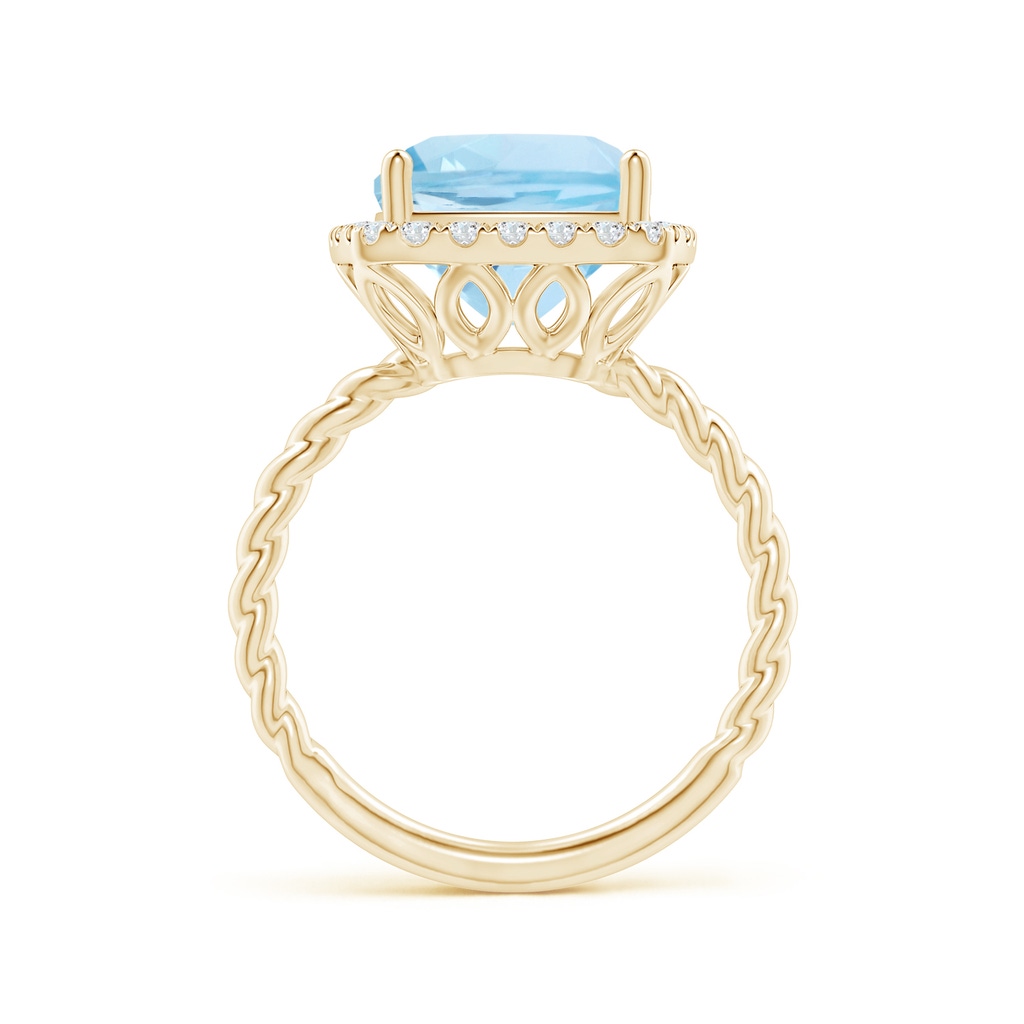 10mm AAA Cushion Aquamarine Twist Shank Halo Cocktail Ring in Yellow Gold Side 1