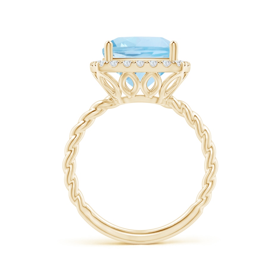 10mm AAA Cushion Aquamarine Twist Shank Halo Cocktail Ring in Yellow Gold side 1