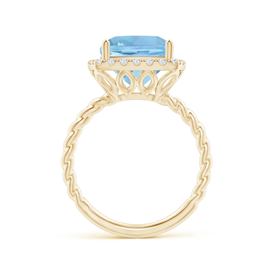 10mm AAAA Cushion Aquamarine Twist Shank Halo Cocktail Ring in Yellow Gold side 1