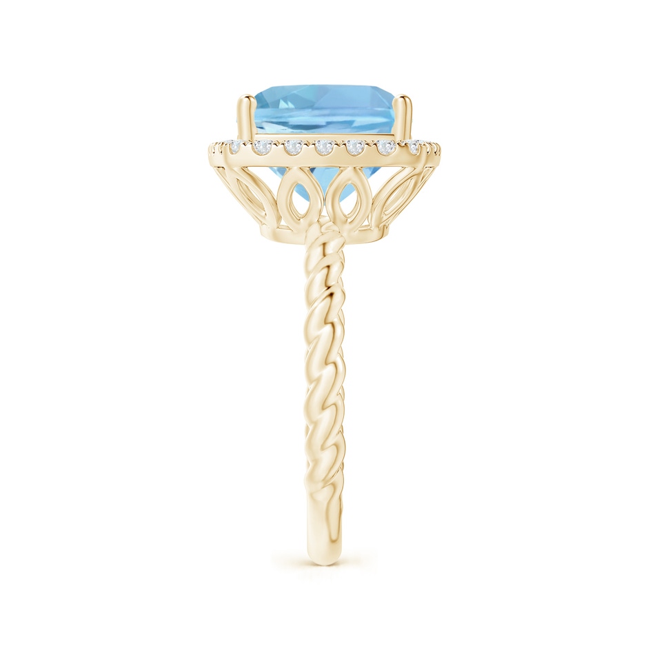 10mm AAAA Cushion Aquamarine Twist Shank Halo Cocktail Ring in Yellow Gold side 2