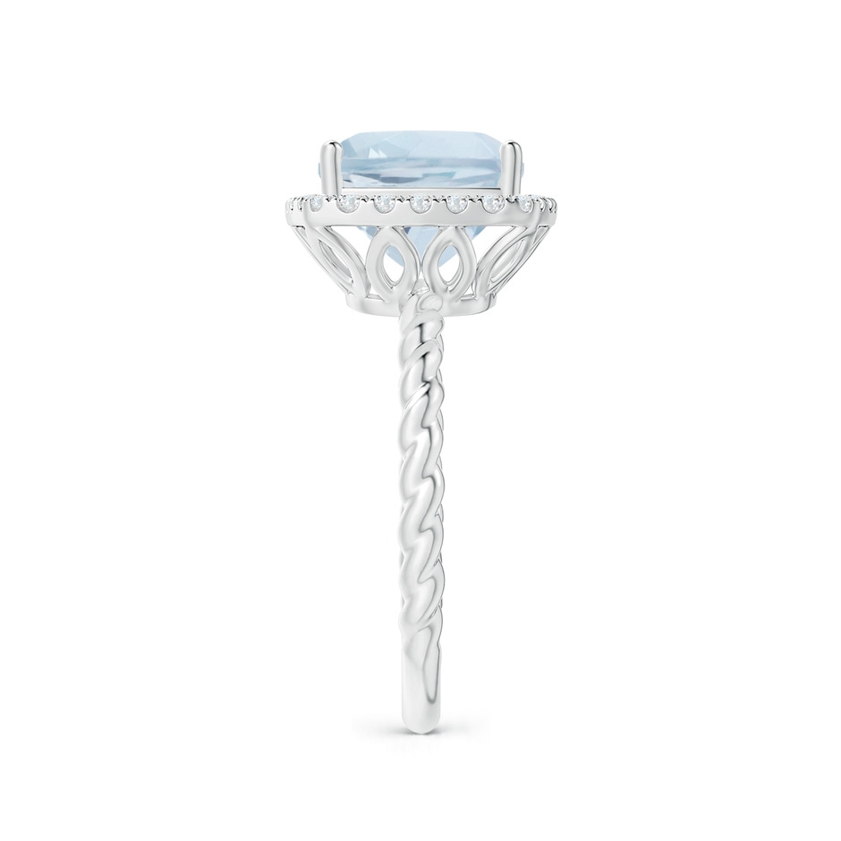 9mm A Cushion Aquamarine Twist Shank Halo Cocktail Ring in White Gold side 2