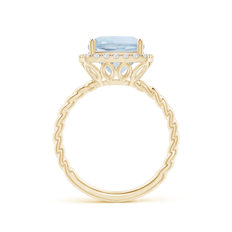 9mm A Cushion Aquamarine Twist Shank Halo Cocktail Ring in Yellow Gold side 1