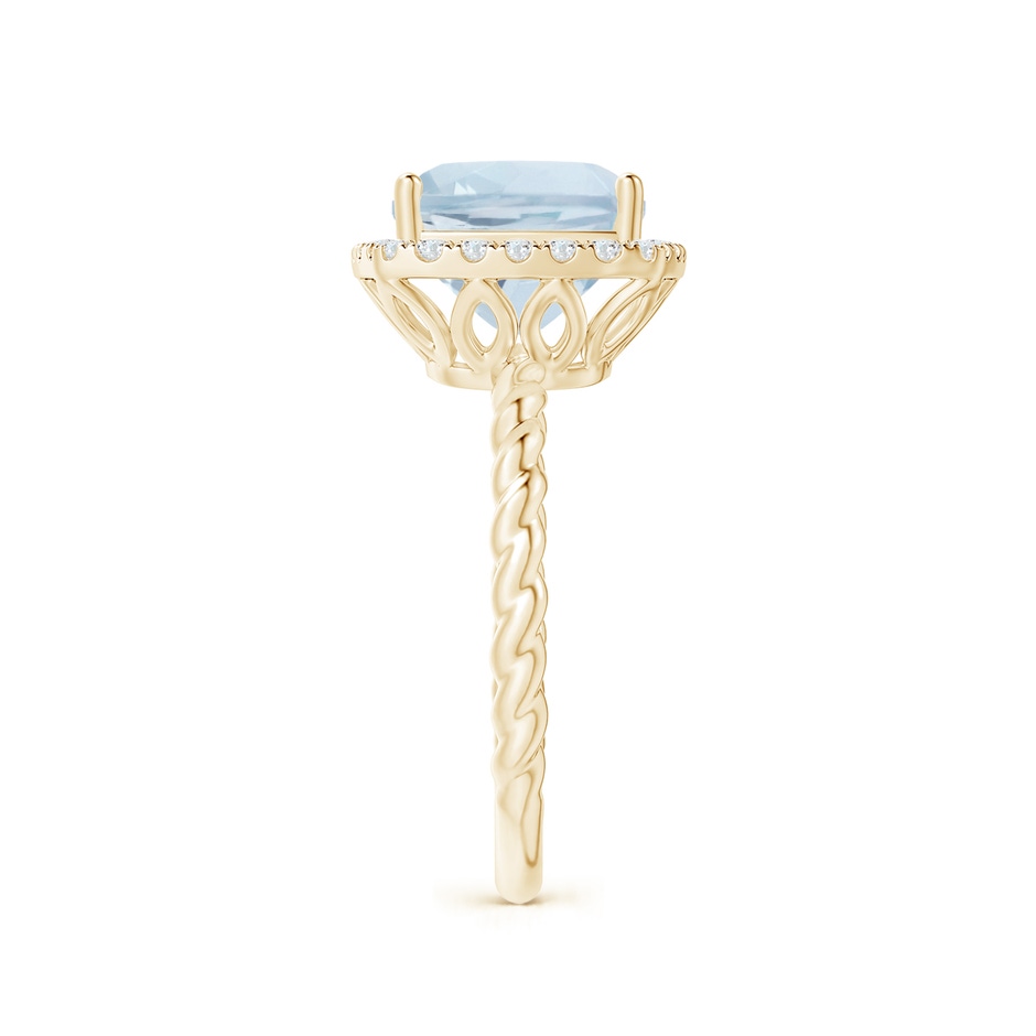 9mm A Cushion Aquamarine Twist Shank Halo Cocktail Ring in Yellow Gold side 2