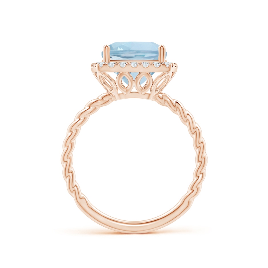 9mm AA Cushion Aquamarine Twist Shank Halo Cocktail Ring in Rose Gold side 1