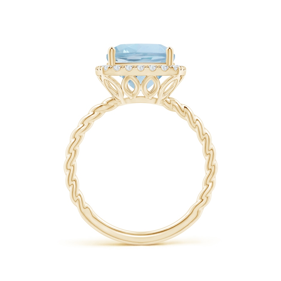 9mm AA Cushion Aquamarine Twist Shank Halo Cocktail Ring in Yellow Gold side 1