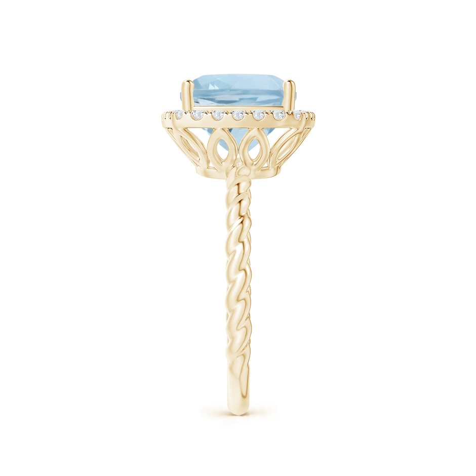 9mm AA Cushion Aquamarine Twist Shank Halo Cocktail Ring in Yellow Gold side 2