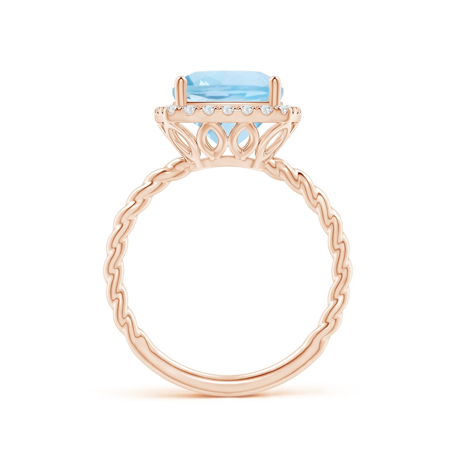 9mm AAA Cushion Aquamarine Twist Shank Halo Cocktail Ring in Rose Gold side 1