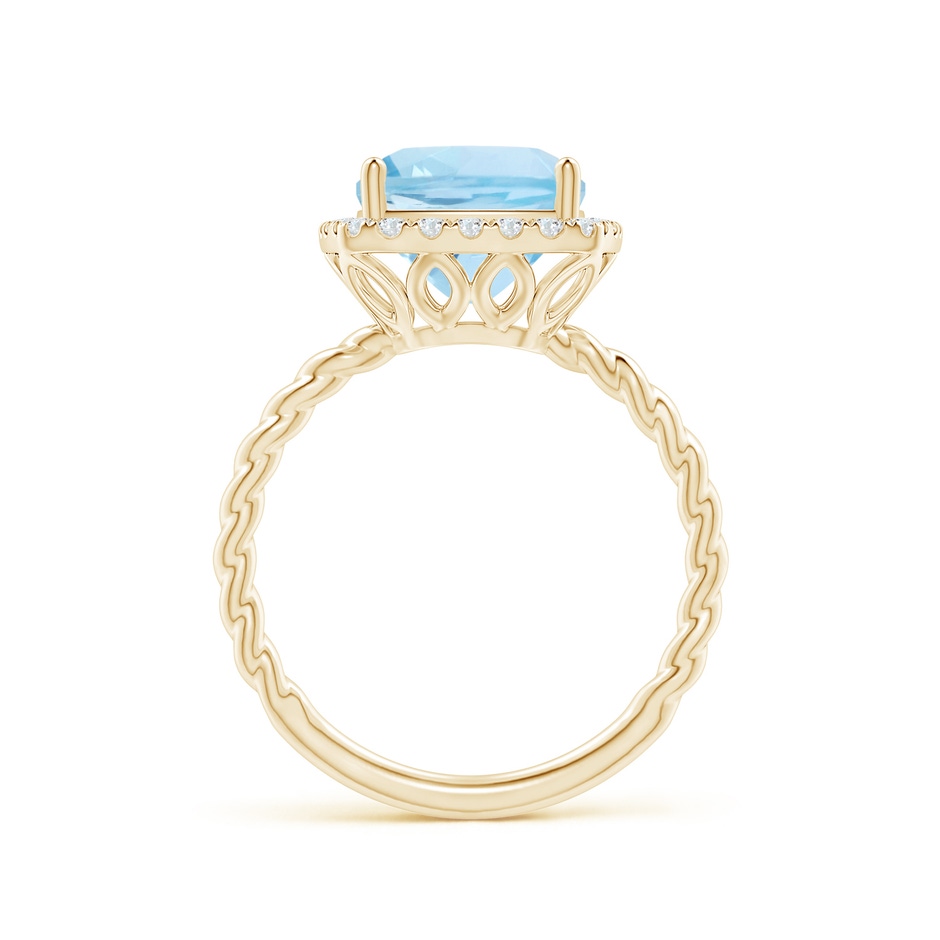 9mm AAA Cushion Aquamarine Twist Shank Halo Cocktail Ring in Yellow Gold side 1