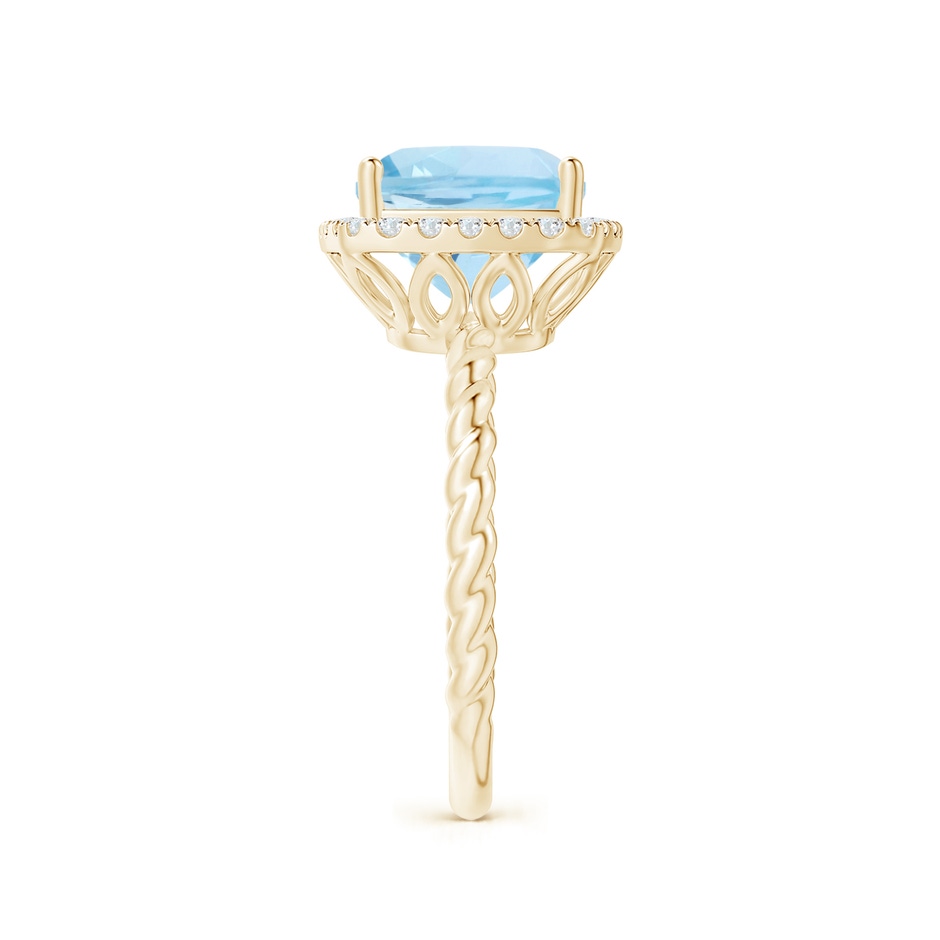 9mm AAA Cushion Aquamarine Twist Shank Halo Cocktail Ring in Yellow Gold side 2