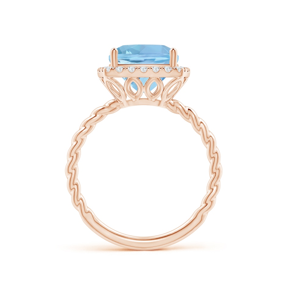 9mm AAAA Cushion Aquamarine Twist Shank Halo Cocktail Ring in Rose Gold side 1