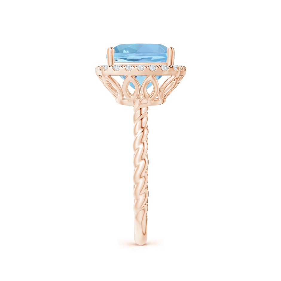 9mm AAAA Cushion Aquamarine Twist Shank Halo Cocktail Ring in Rose Gold side 2