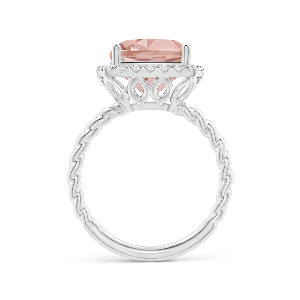 10mm AAA Cushion Morganite Twist Shank Halo Cocktail Ring in White Gold Side 1