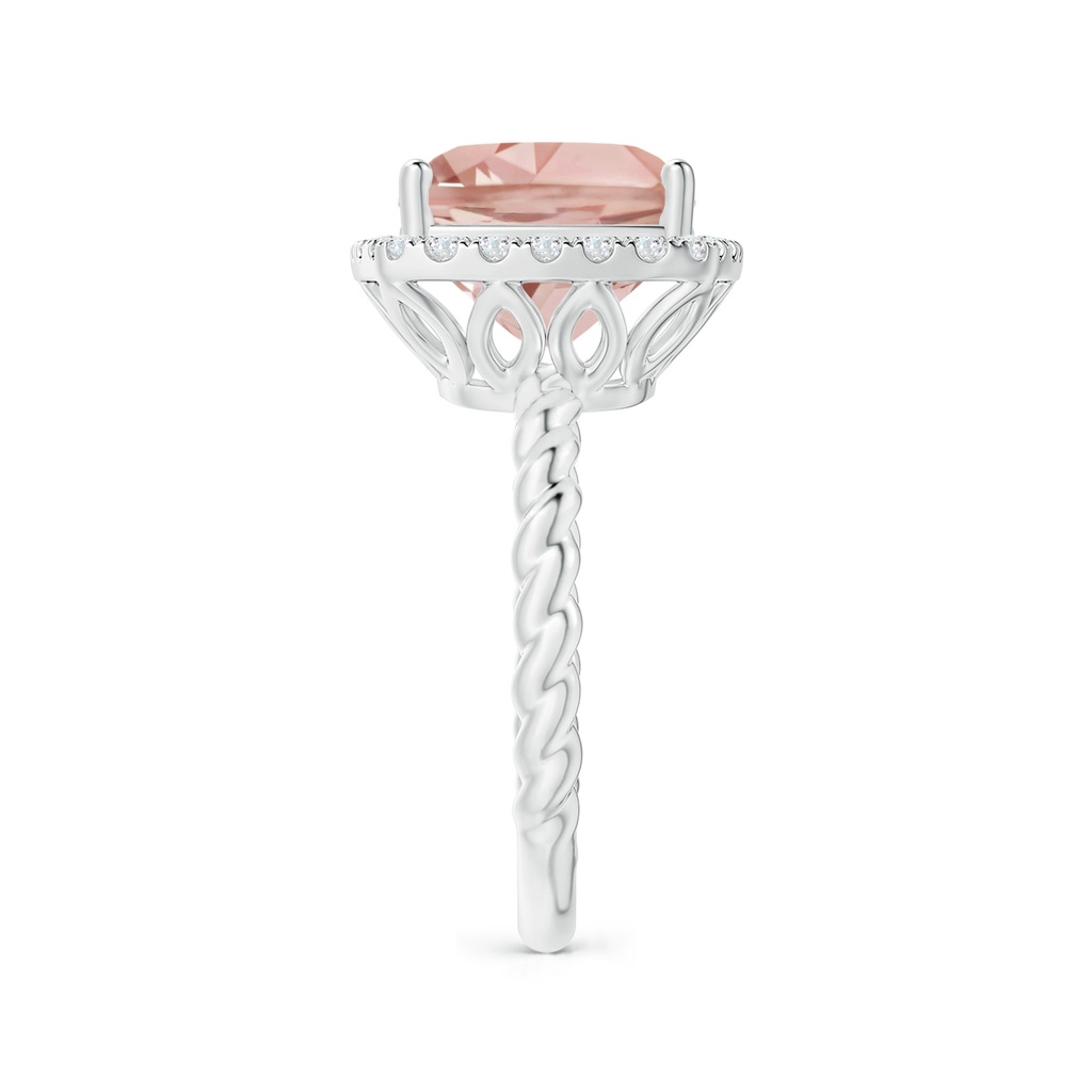 10mm AAA Cushion Morganite Twist Shank Halo Cocktail Ring in White Gold Side 2