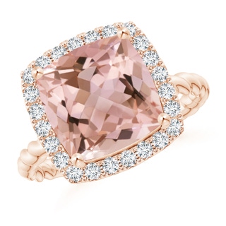 10mm AAAA Cushion Morganite Twist Shank Halo Cocktail Ring in Rose Gold