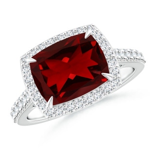 10x8mm AAAA East-West Cushion Garnet Cocktail Halo Ring in White Gold