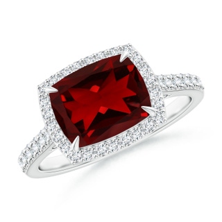 9x7mm AAAA East-West Cushion Garnet Cocktail Halo Ring in P950 Platinum