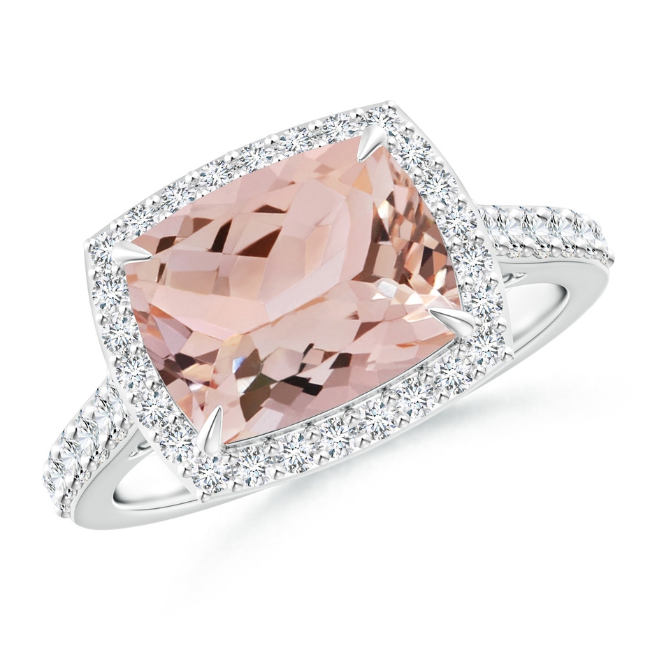 10x8mm AAA East-West Cushion Morganite Cocktail Halo Ring in White Gold 