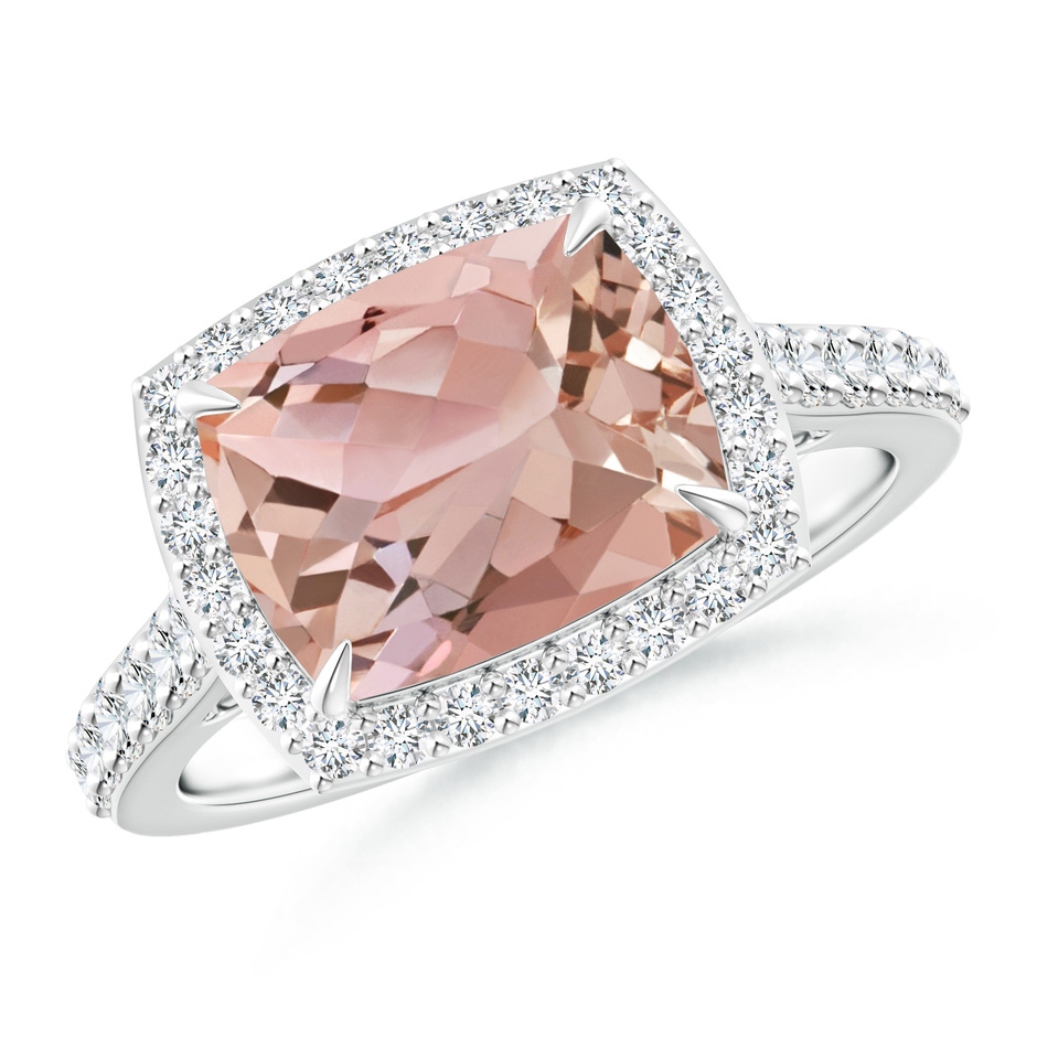 10x8mm AAAA East-West Cushion Morganite Cocktail Halo Ring in P950 Platinum 