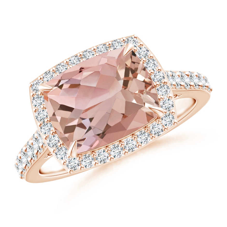 10x8mm AAAA East-West Cushion Morganite Cocktail Halo Ring in Rose Gold 