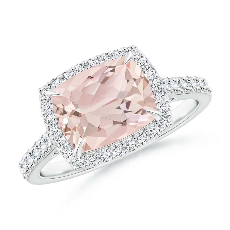 9x7mm A East-West Cushion Morganite Cocktail Halo Ring in White Gold 
