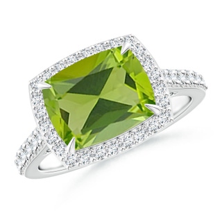 10x8mm AAA East-West Cushion Peridot Cocktail Halo Ring in White Gold