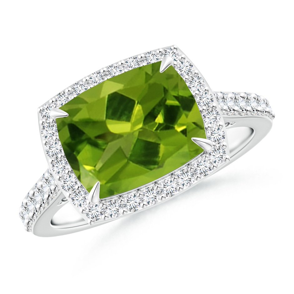 10x8mm AAAA East-West Cushion Peridot Cocktail Halo Ring in White Gold 