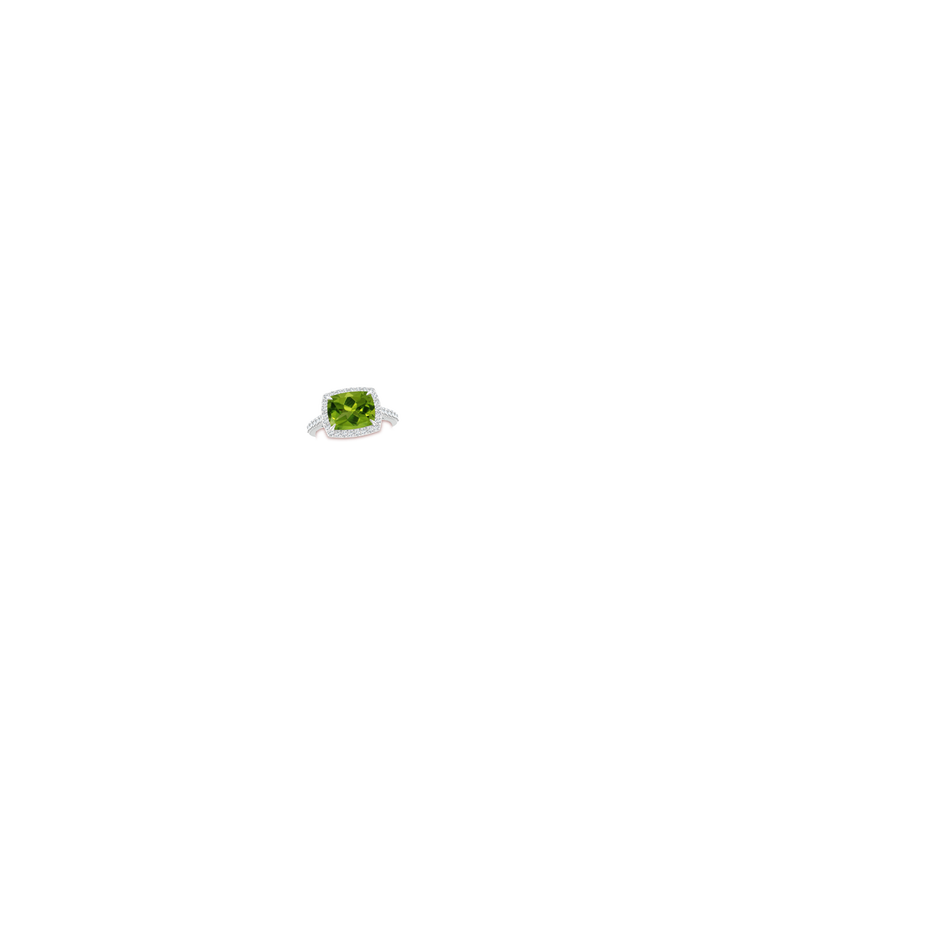 10x8mm AAAA East-West Cushion Peridot Cocktail Halo Ring in White Gold hand