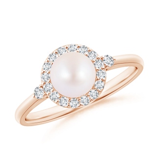 6mm AA Japanese Akoya Pearl Halo Engagement Ring in Rose Gold