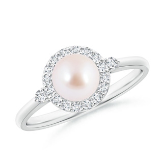6mm AAA Japanese Akoya Pearl Halo Engagement Ring in White Gold