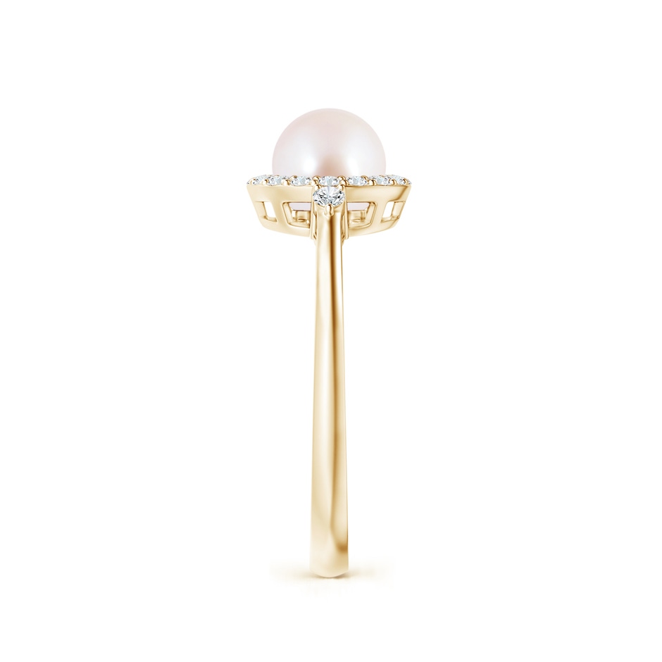 6mm AAA Japanese Akoya Pearl Halo Engagement Ring in Yellow Gold side 2
