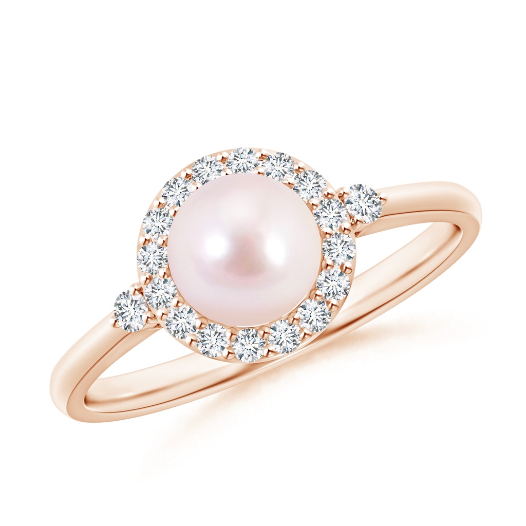 6mm AAAA Japanese Akoya Pearl Halo Engagement Ring in Rose Gold