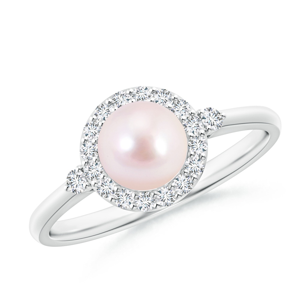 6mm AAAA Japanese Akoya Pearl Halo Engagement Ring in White Gold