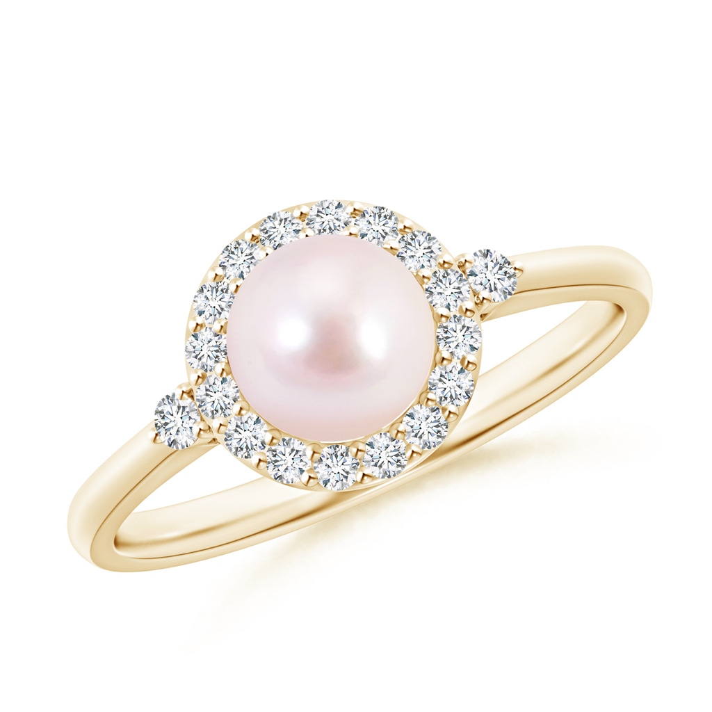 6mm AAAA Japanese Akoya Pearl Halo Engagement Ring in Yellow Gold