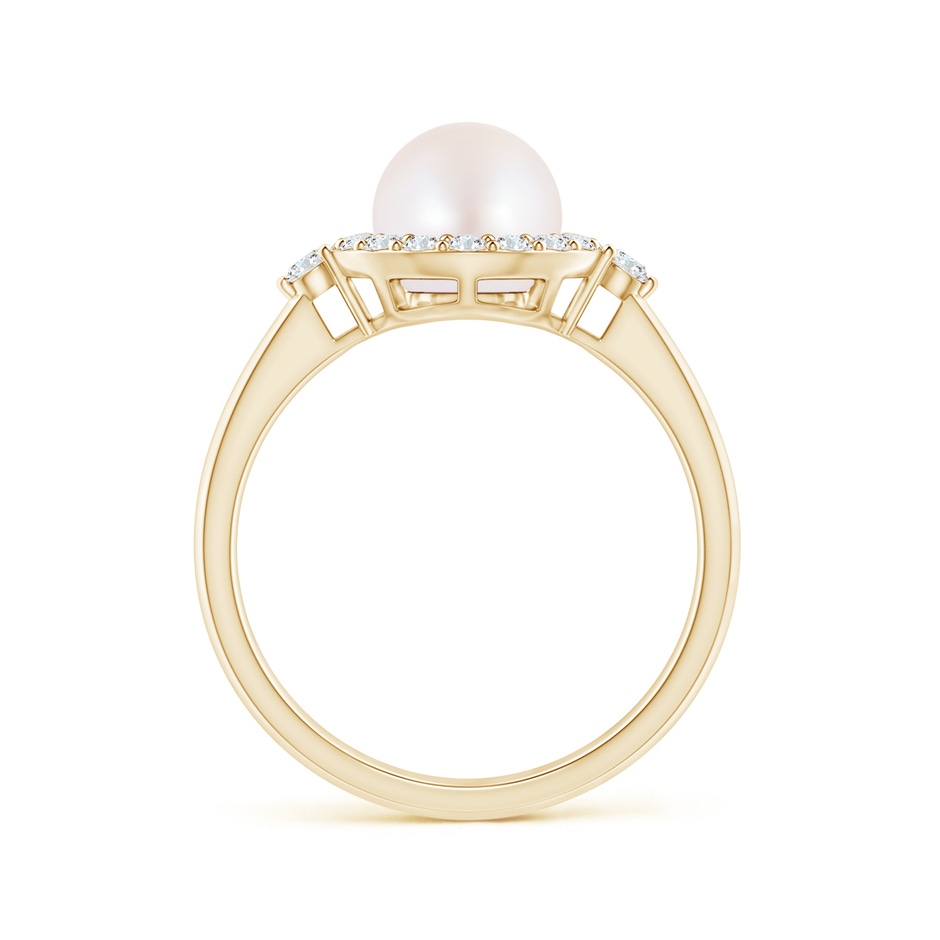 7mm AA Japanese Akoya Pearl Halo Engagement Ring in Yellow Gold side 1