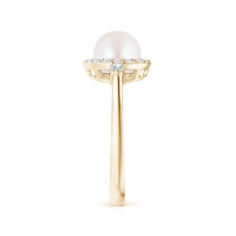 7mm AA Japanese Akoya Pearl Halo Engagement Ring in Yellow Gold side 2