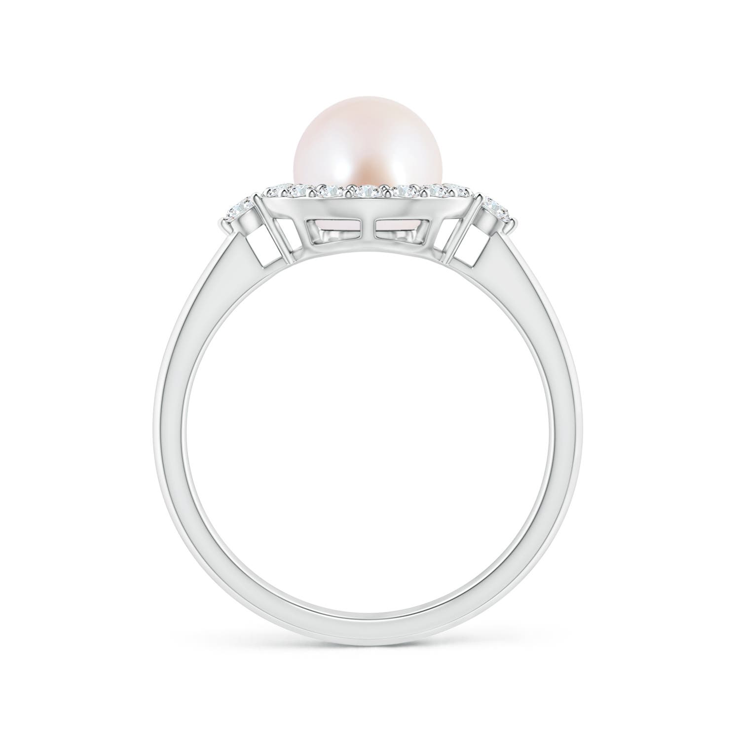 7mm AAA Japanese Akoya Pearl Halo Engagement Ring in P950 Platinum - side 1